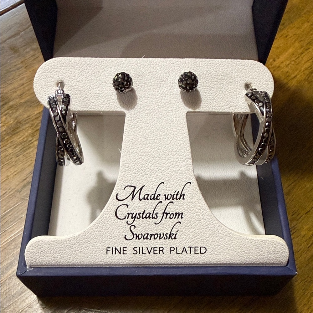 Sophia & James Silver and Black Crystal Earrings NWOTS​